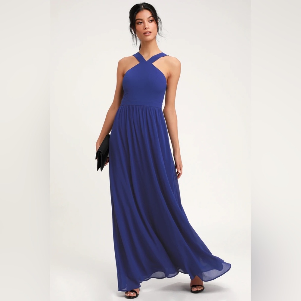 New Lulus Air of Romance Royal Blue Maxi Dress